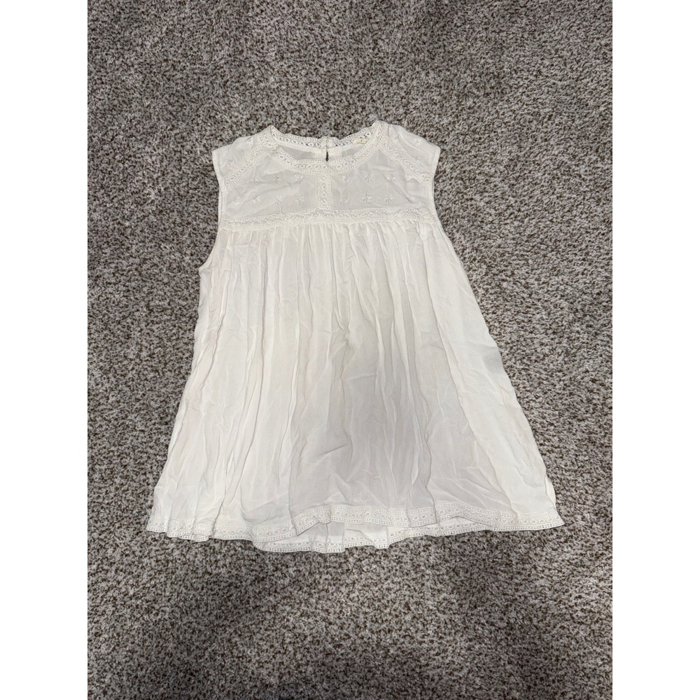 POL White Boho Crochet Lace Embroidered Sleeveless Babydoll Blouse Large
